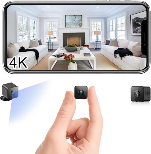 EKJANEPE 4K Mini Kamera, WLAN Überwachungskamera Innen Für Live Übertragung Handy APP, Indoor Hundekamera MiniKameras mit Hochkapazitäts-1200mAh Akku, Mini Nachtsichtkamera mit Bewegungsmelder