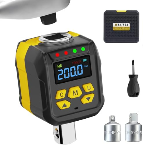 WAXTRON Adaptateur dynamométrique numérique 1/2 pouces, 6-200 Nm, 3 pièces, adaptateur pour clés dynamométriques 3/8 et 1/4, boîte à outils professionnelle pour l'entretien de moto