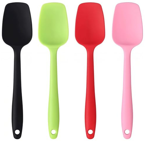 Silicone Spoon Spatula, 4 Piece Large Rubber Spatula Heat Resistant, One Piece Design Non-Stick Spoonula, Flexible Kitchen Scrapers with Stainless Steel Core for Baking, Mixing, Cooking(28cm/11inch)
