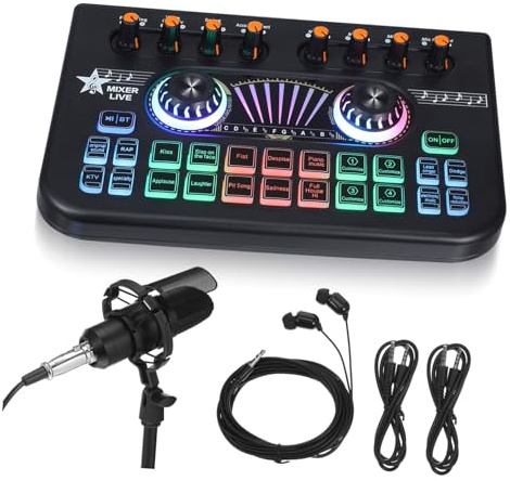 Ensemble Microphone pour Podcast X3-bm700 Carte Son en Direct | Noir, Métal et Plastique, Plug And Play à Faible Latence, pour Diffusion et Enregistrement