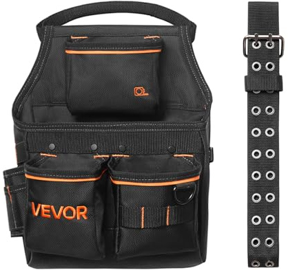 VEVOR Werkzeuggürtel, 14 Taschen, Handwerkergürtel, Arbeitsgürtel für Elektriker, Schreiner & Bauarbeiter, Hammerhalter, Werkzeughalter, Schürzenorganizer geeignet, verstellbar von 830–1270 mm