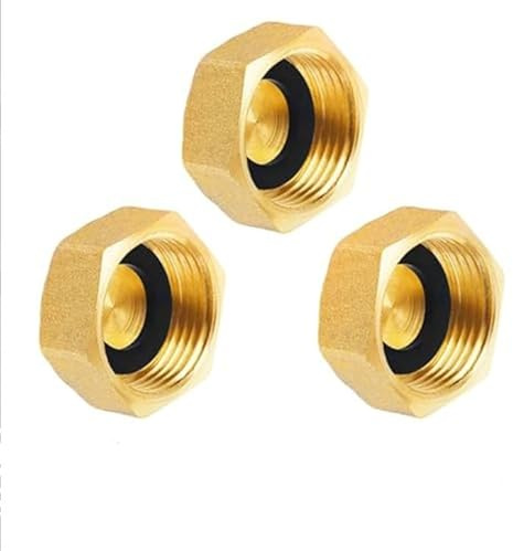 Set mit 3 Messing-Abdeckkappen, 2,5 cm Innengewinde, 30,5 mm, Sechskant-Rohrverschraubung, Endabdeckungen mit Gummidichtungen zum Abdichten von Armaturen, Heizkörperventilen, Gartenhähnen und
