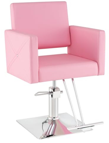COSTWAY Fauteuil de Coiffure Hydraulique Rotative à 360°, Chaise de Salon Coiffure avec Hauteur Réglable Accoudoirs Base Électroplaquée Charge 150KG, Chaise de Barbier (Rose)