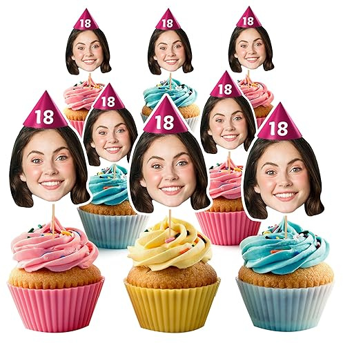 Personalised Cupcake Toppers Photo Face Faces Custom Cake Topper 18th Birthday Party Decorations 16th 21st 25th Finally 18 SPD18