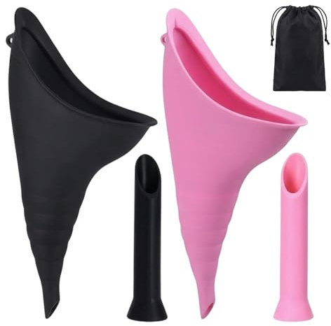 WuiCtvz 2er-Packung Urinale für Frauen, Wiederverwendbare Urinale, tragbare Urinale für Frauen, Urinierhilfen für Frauen, Urinflaschen für Frauen, Faltbare Urinale mit Verlängerungsschläuchen