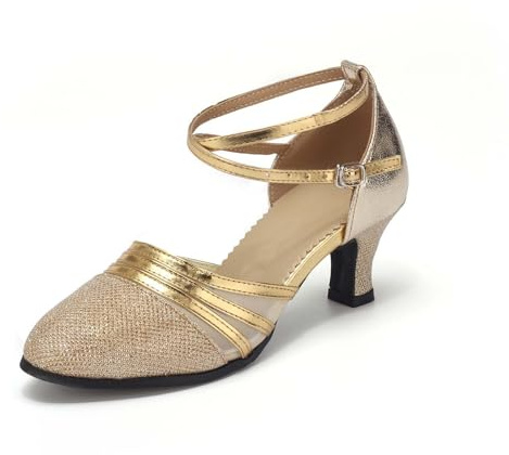 Escarpins à Bride arrière Scintillants avec Boucle pour Danse Latine, Semelle Souple antidérapante, Confort Optimal et Talon mi-Haut, Chaussures habillées pour Femme, idéales pour soirées et