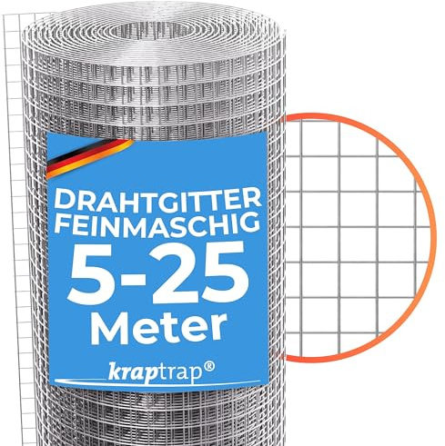 KrapTrap Volierendraht Drahtgitter feinmaschig I verzinkt I 8x8 mm I 25m x 1m I Wühlmausgitter Mäusegitter Nagergitter Hochbeetgitter …