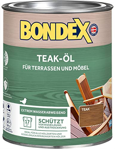 Bondex Teak Öl Teak 0,75 L für 17 m² | Extrem wasserabweisend | Schützt vor Rissbildung und Austrocknung | Atmungsaktiv | matt | Holzöl | Holzschutz