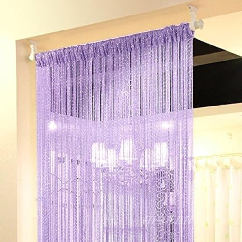 Eyotool 1x2M Door String Curtain Rare Flat Silver Ribbon Thread Fringe Window Panel Room Divider Cute Strip Tassel for Wedding Coffee House Restaurant Parts, Purple