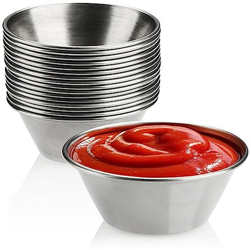 com-four® 16x Cuencos para salsas Ø 6 cm de acero inoxidable – Mini recipientes para aderezos y aperitivos – Tazones para especias – Vasos metálicos – Vajilla de servicio