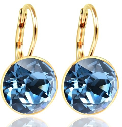 925 Silber-Ohrringe Gold Kristall Blau kurze Ohrhänger gold rund Denim Blue NOBEL SCHMUCK