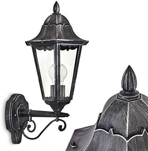 HOFSTEIN Außenwandleuchte Lignac, Außenwandlampe aus Metall/Glas in Schwarz-Silber/Klar, Wandleuchte Up im Retro/Vintage/Antik-Design, E27, IP44, Eingangsbereich, Terrasse, Haustür, Hof
