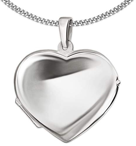 CLEVER SCHMUCK Juego de colgante plateado para mujer con forma de corazón grande de 23 x 25 mm, sencillo y brillante con cadena de eslabones de 55 cm, plata de ley 925