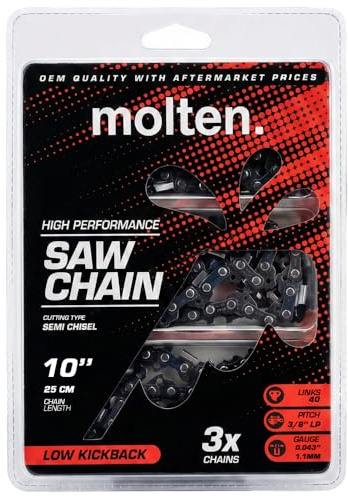 10 Inch Milwaukee Pole Saw Chain also fits Ryobi 10 Inch Chainsaw Chain, Ryobi Expand it Attachment, EGO Pole Saw Blade PSA1000 - Replacement for R40 - Molten.