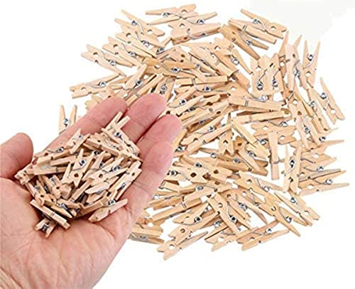 Voarge Lot de 80 mini connecteurs Jack Clips, 25 mm pinces à linge en bois, vêtements naturels clips, jute naturelle pour photo cartes de mariage, scrapbooking, bricolage