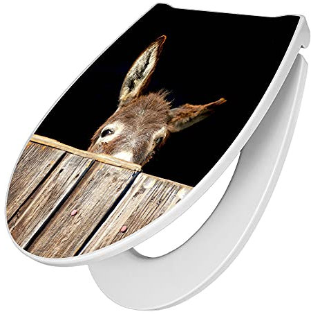 banjado Premium Toilettendeckel mit Absenkautomatik 45x38,4cm / WC Brille Soft Close/hygienischer Toilettendeckel/Klodeckel Duroplast mit Edelstahl Scharnier/Motiv Esel