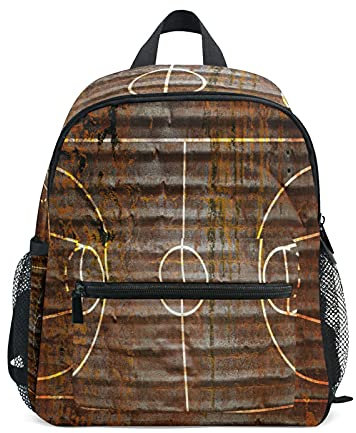 Kinder Rucksack für Mädchen Jungen Retro Sport Basketball Court Kleinkind Schultasche mit Brustgurt & Flaschenhalter Rucksack für Vorschule, Kindergarten, leicht