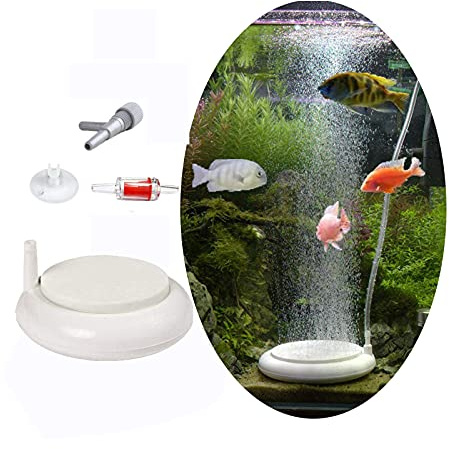 OsAtNb Aquarium Luftstein Sauerstoff Stein, 50mm Leise Nano Aquarium Sprudler Rund Sauerstoffblasen-Diffusor Luftausströmer für Aquarium, mit Saugnapf und Schlauch Geeignet für 45-120cm Tank