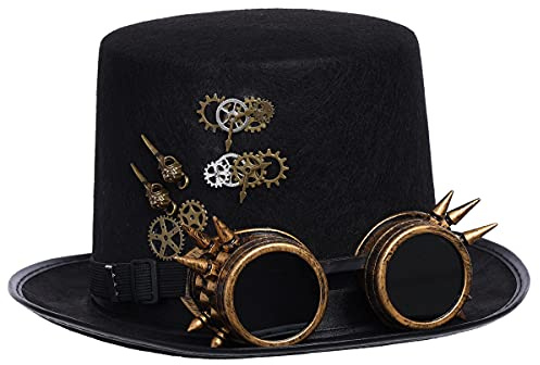 COSDREAMER Steampunk Top Hüte Goggle Gear Hut für Damen und Herren Gr. large, Schwarz