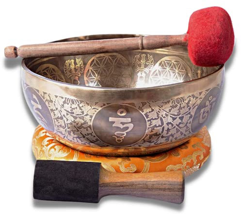 Large Tibetan Singing Bowl Set - 9 Master Healing Grade For Sound Bath Chakra 7 Metal Meditation Yoga By Himalayan Bazaar
