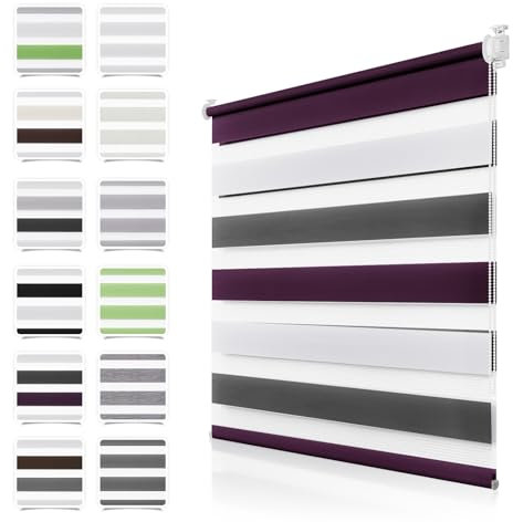 Doppelrollo Klemmfix ohne Bohren Weiß-Anthrazit-Lila 45x120cm Rollos für Fenster ohne Bohren mit Kindersicherung Fenster Rollos für innen Lichtdurchlässig & Verdunkelnd, Stoffbreite 40cm