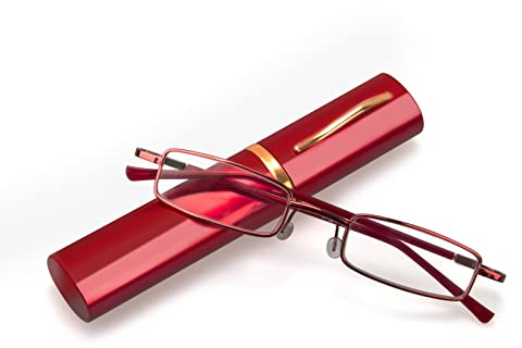 KoKoBin Lectura flexible de gafas de metal, ayudas visuales, lectura forrada de plumas, lector unisex, con estuche para gafas como portalápices