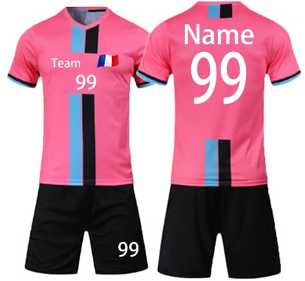 HDSD Maillot de Foot Enfant Personnalisé Adultes Hommes Femmes Avec le Nom du Logo de l'équipe (rose)