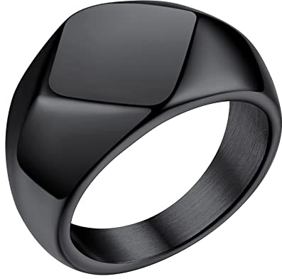 Anillos Sello de Rombo Geométrico Tamaño 17, Anillo de Moda Hip Hop Rock Punk, Anillo de Acero Inoxidable de Color Negro, Anillos Hombre Mujer para Regalo Pareja Aniversario Navidad