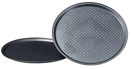 Relaxdays Set 2 Platos Horno Pizza, Bandejas Pizzeras Redondas, Dos Moldes Empanadas, Ø 29 cm, Antiadherentes, Antracita