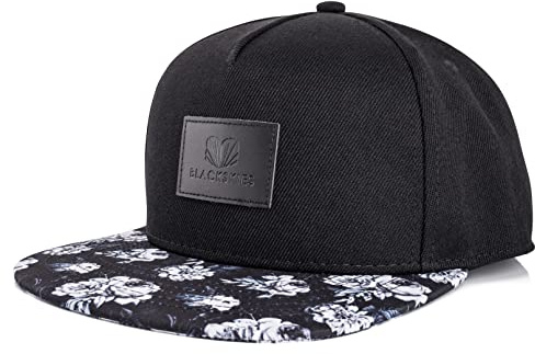 Blackskies® Black Beauty Snapback Cap | Baseball Cap Basecap Herren Damen Floral Rose Mütze Schwarz Weiß