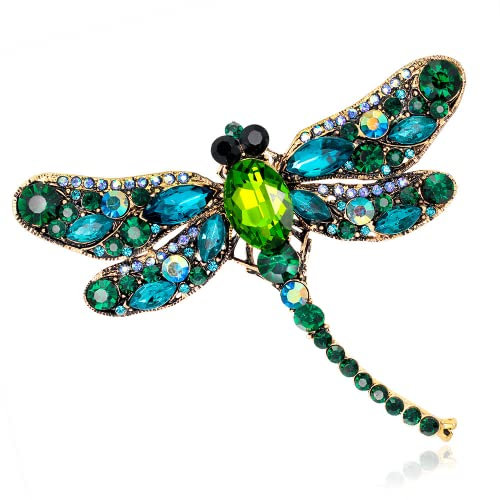 Tanduaji Damen Brosche Vintage Libelle Vergoldet Modeschmuck Grün