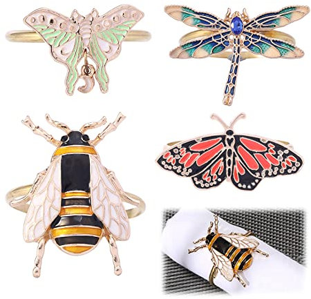 4 Pezzi Napkin Rings in Metallo, Insetto Napkin Rings, Farfalla Portatovagliolo Rings, per Cena, Il Ricevimento di Nozze, Decorazione Della Tavola di Feste e Hotel
