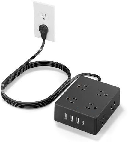 Flat Plug Power Strip, OLCORIFE 5ft Ultra Thin Flat Extension Cord, 8 Outlets 4 USB Ports(1 USB C), 1080J Surge Protector, Wall Mount Outlet Extender for Travel Dorm Room Essentials
