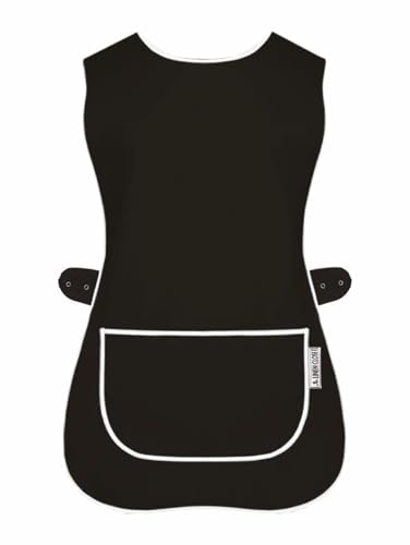 LINEN CLOSET Delantales tipo chaleco para mujer con bolsillos para hombres, señoras, limpieza, catering, chef, cocina, delantales unisex Hygea para trabajo, Negro, L