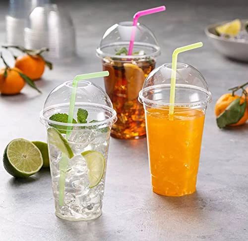 HOT BARGAINS Smoothie Cups with Dome Lids, 24oz/685ml Clear PET Plastic, Pack of 200 Cups and Lids, Transparent