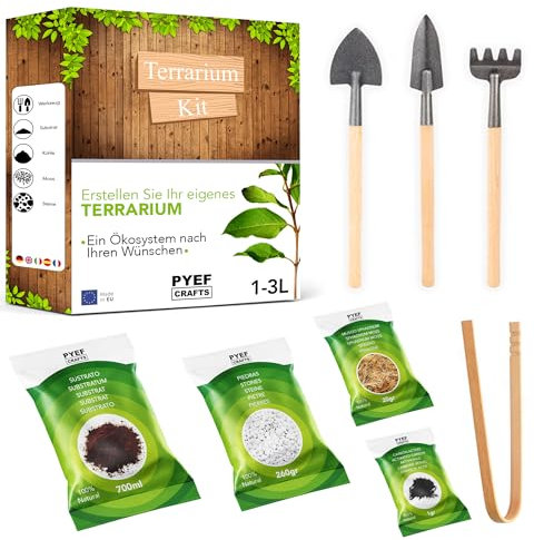 PYEF CRAFTS DIY Terrarium Kit for Plants – Starter Set for Garden in Bottle – Self‑Sustaining Ecosystem – Supplies for Succulents, Air Plants, Fern – Set without Jar (M), Without Plants