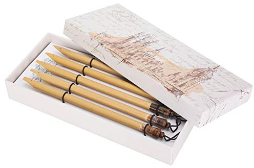 Yosoo Health Gear Bamboo Reed Qalam-pennor, 5 St Kalligrafipenna, Vintage Handgjorda Manga Kalligrafipennor för Att Skriva Rita Målning (Naturlig bambu spetssats)