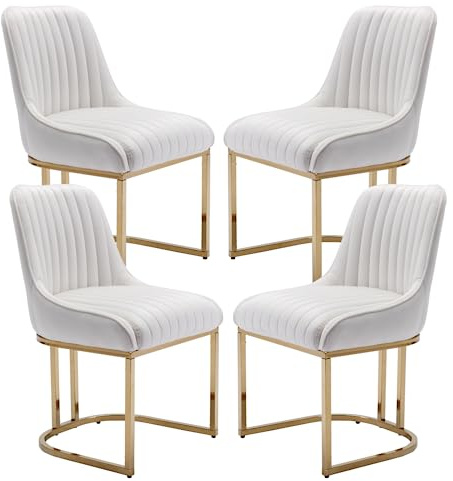 chairus Dining Chairs Set of 4 Velvet Upholstered Kitchen Chair with Metal Legs Armless Side Chairs for Dining Room (White-4)