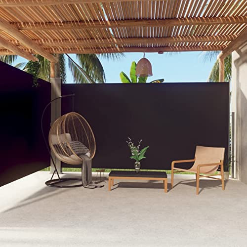 Homgoday Tenda da Sole Laterale Retrattile Nera 200x600 cm, Tenda da Esterno per Privacy, Balcone Tenda Sole Tenda a per Soletenda Giardino Balcone Terrazzo