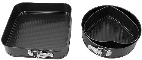 TAKESH 3 Pezzi tortiera Stampo for Torta Stampo in Acciaio al Carbonio Stampo a Molla Fondo Rimovibile 22 cm a Forma di Cuore 24 cm Rotondo 26 teglie quadrate Rivestimento a Doppio Strato