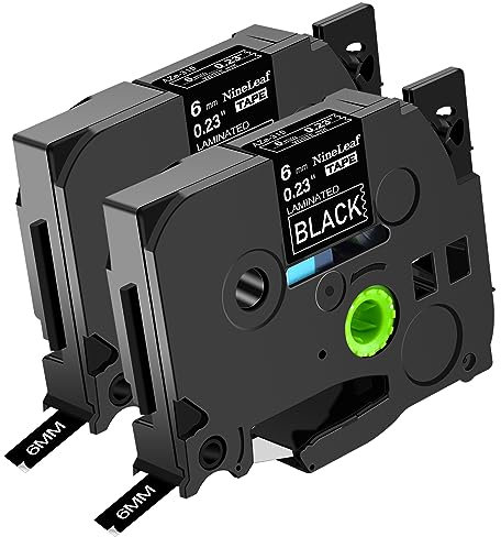 NineLeaf 2 Packung Ersatz für Brother P-Touch TZe-315 TZe315 TZ315 AZe 6mm 0.23'' Bänder Laminiertes Weiß auf Schwarz Schriftband für Ptouch PT-D200 D450 D400VP D400 E300 E100 Beschriftungsgerät