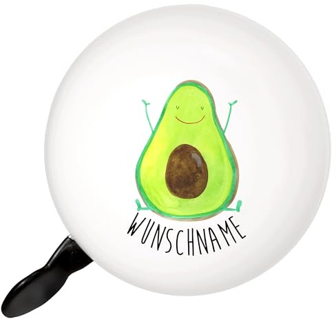Mr. & Mrs. Panda Personalisierte Fahrradklingel Avocado Glücklich - Personalisierte Geschenke, Chaos, Veggie, Vegan, Fahrradklingel selbst gestalten,