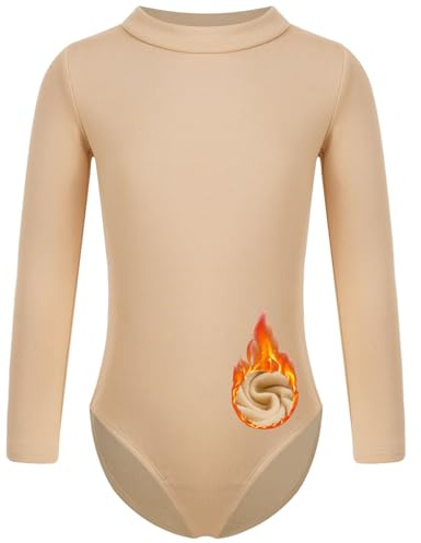 inhzoy Body da Ginnastica Danza Classica Bambina Autunno Inverno Maniche Lunghe Balletto Leotards Danza Ballerina Bodysuit Caldo da Allenamento Pattinaggio Foderato in Pile Nudo A 10-11 anni