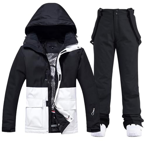 HOTIAN Ensemble de veste et pantalon de ski pour femmes 2 pièces Combinaison de ski imperméable et coupe-vent pour femmes Ensemble de ski et de snowboard d'hiver chaud, S