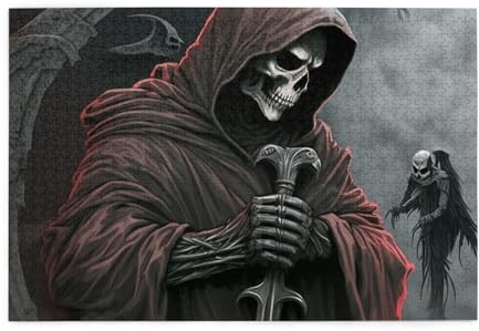 HERRECX 1000 Piece Jigsaw Puzzle Grim Reaper Sickle red Cloak Death Dark Wood Puzzle for Adults Teens Family Game Educational Toys Gifts