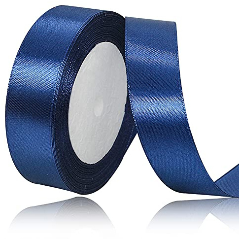 Dunkelblau Satinbands 25mm Breit, 22 Meters Schleifenband, Geschenkband für Geschenkverpackungen, DIY Handwerk, Blumensträuße, Nähprojekte, Schleifenherstellung, Geburtstags- und Hochzeitsdekorationen