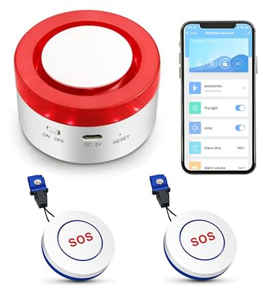 Bouton d'appel WiFi pour Soignant : Sonnette d'alerte sans Fil pour infirmière, Bouton d'appel d'alarme personnelle avec alertes d'application, avertisseur d'urgence pour Patients âgés (2 Boutons SOS