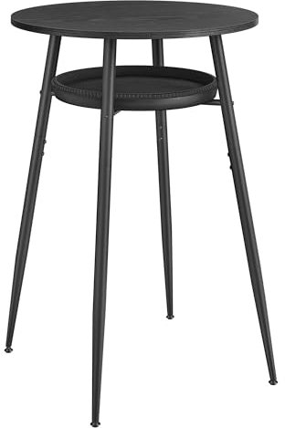 VASAGLE EKHO Kollektion – Bartisch, Stehtisch, Bistrotisch, hoher runder Tisch mit Stauraum, Tischplatte 60 x 60 x 91 cm, Kleiner Tisch für Küche, Wohnzimmer, ebenholzschwarz-tintenschwarz