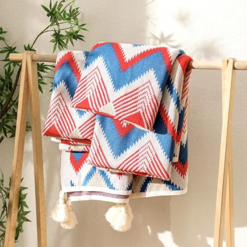 Gestrickte Decke Mit Quaste 80x120 cm Vintage Kuscheldecke Navajo Strickdecke Boho Geometrische Kariert Weich Warm Strick Wohndecke Tagesdecke Überwurf Couchdecke Dekorative Für Sofa Bett Couch