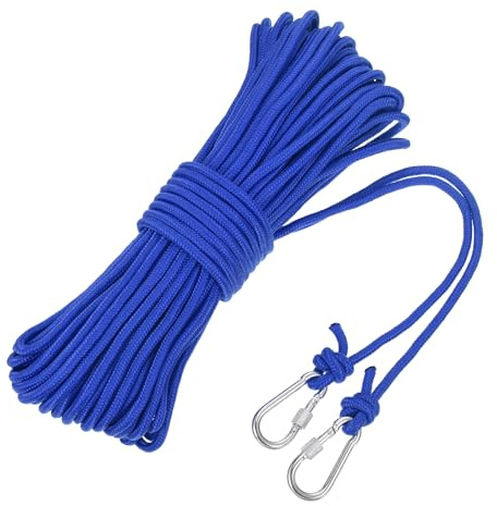 sourcing map Corda di ancoraggio cava intrecciata in polipropilene con gancio, 1/4 di pollice 30,5 m, in nylon, corda di ancoraggio per barche, blu